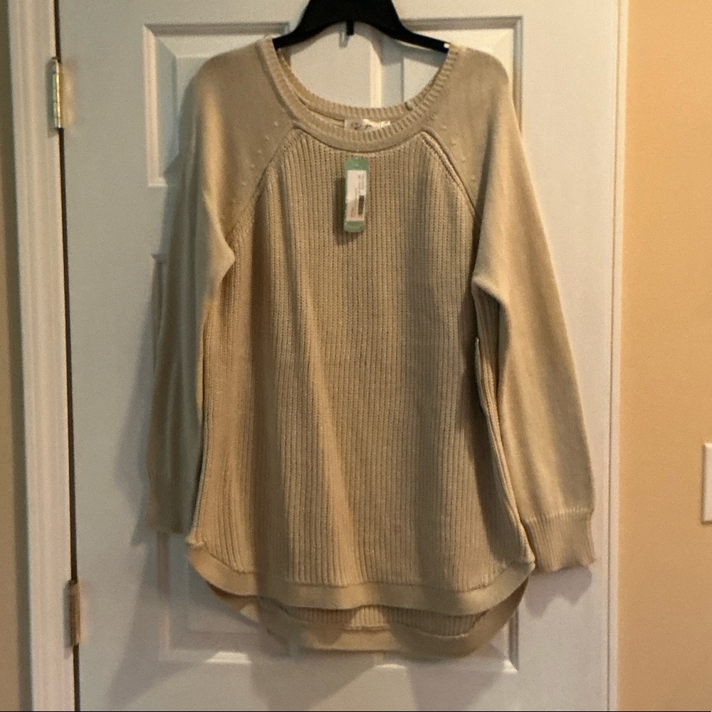 RD Style Cream Ribbed Scoop Neck Sweater